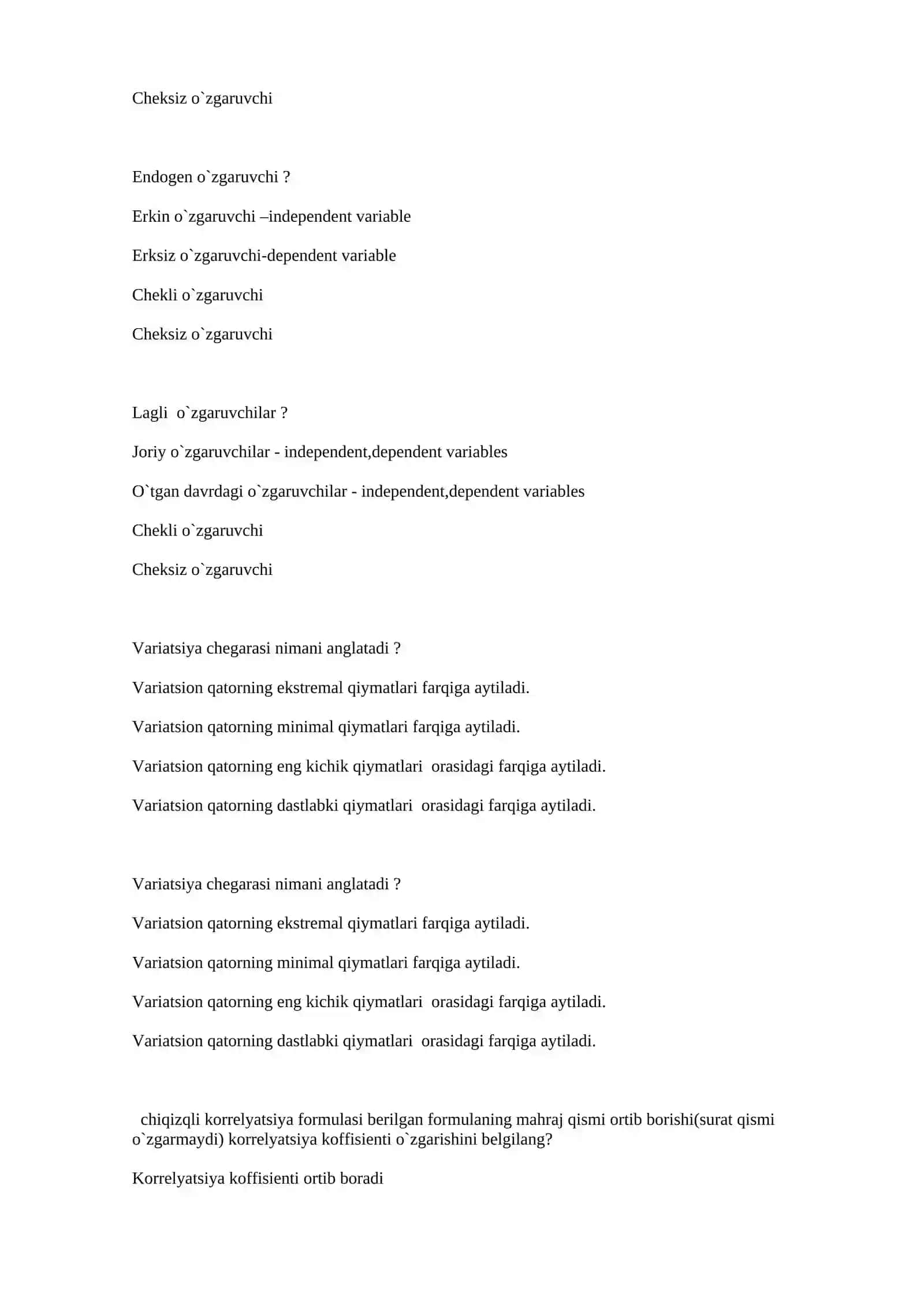 Ekonometrika fanining asosiy tushunchalari 2
