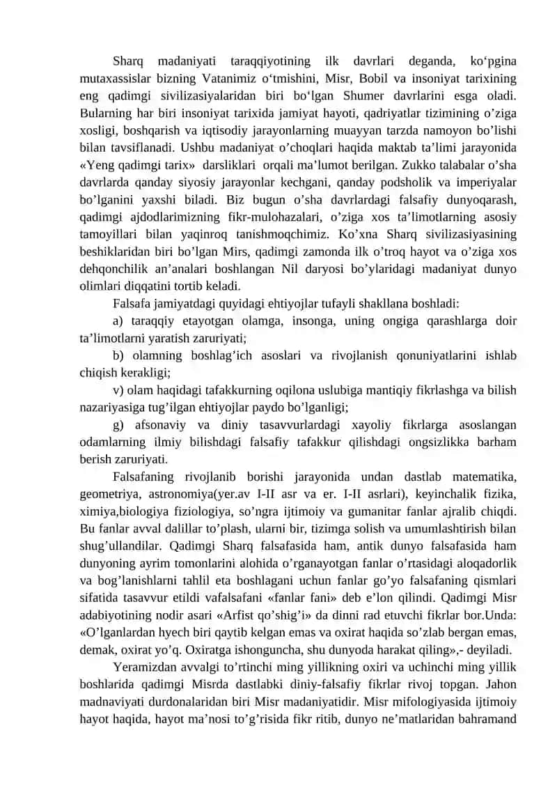 Qadimgi Sharqda asotiriy tasavvurlar va falsafiy bilimlarning paydo bo’lishi 2