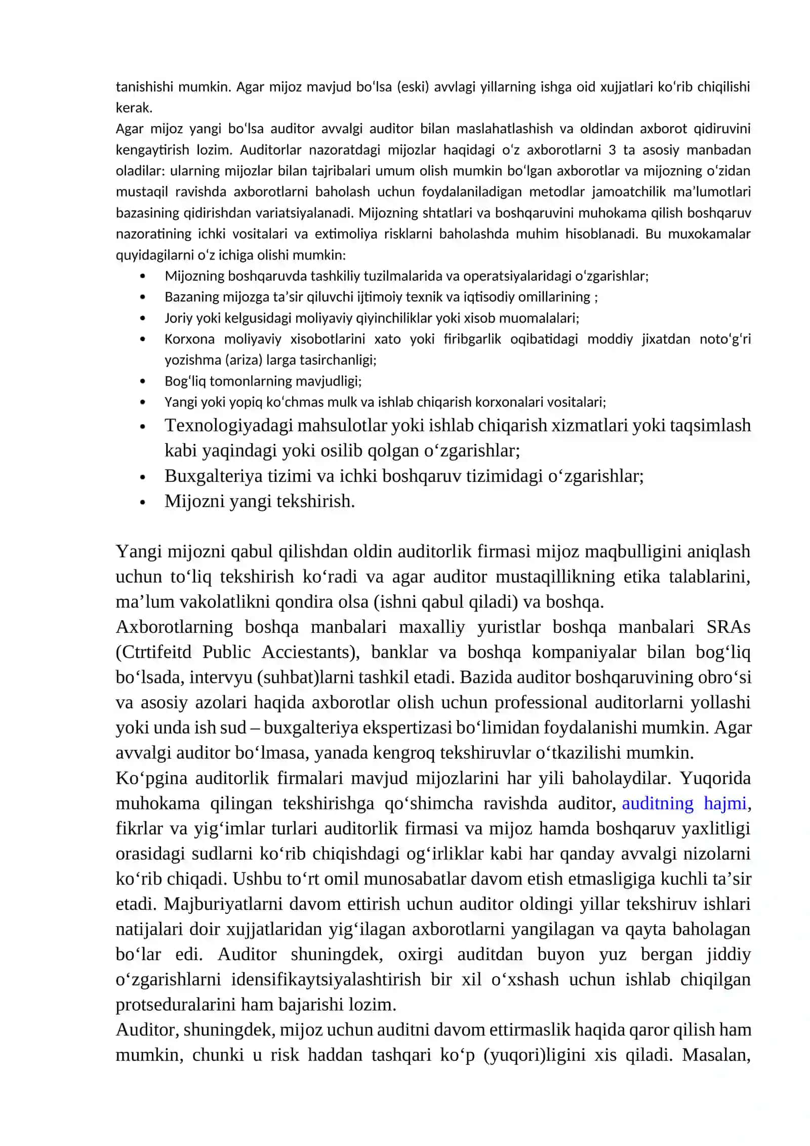 Auditorlik tekshiruvini rejalashtirishning tamoyillari va bosqichlari 2