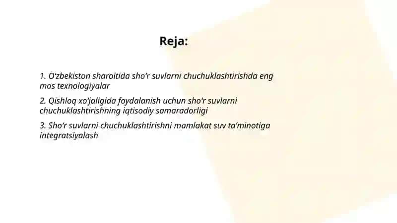 Oʻzbekiston sharoitida shoʻr suvlarni chuchuklashtirish gʻoyasini yaratish 2