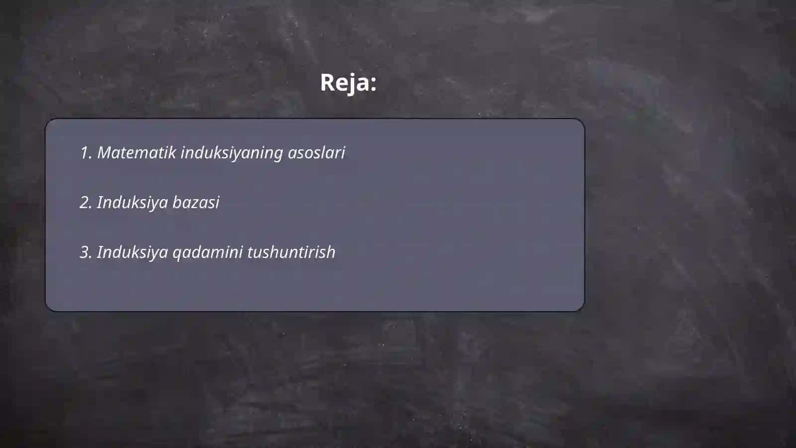 Matematik induksiya metodini qo'llashga oid misollarni yechish 2