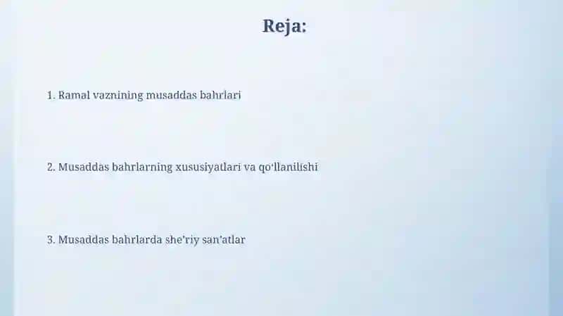 Ramal bahrining musaddas vaznlari 2