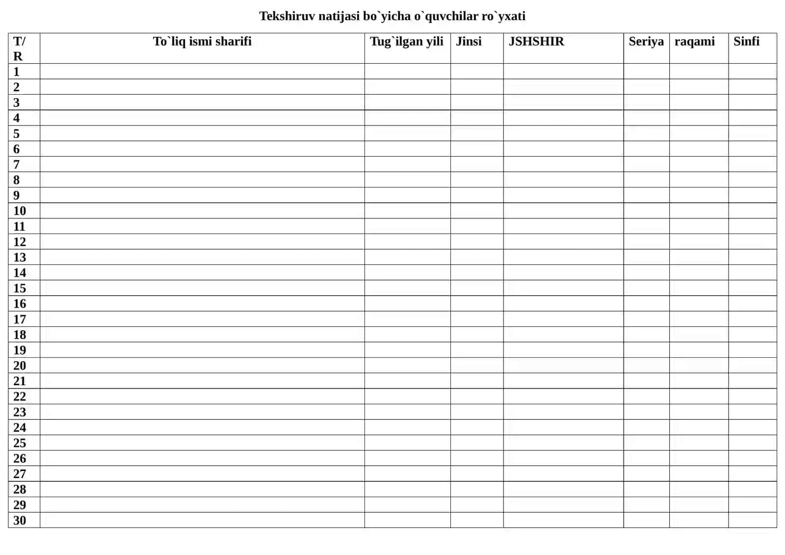 maktab o`quvchilarini tibbiy ko`rikdan o`tkazish blankas 2