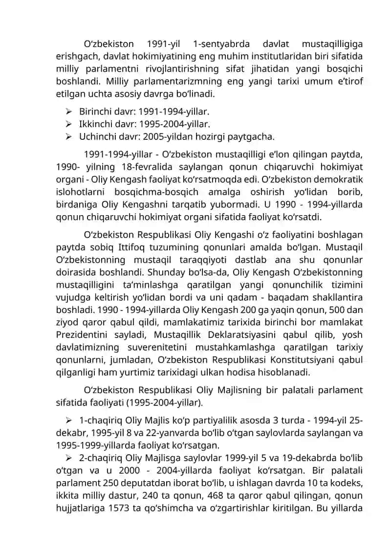 O‘zbekistonda demokratik, fuqarolik jamiyati asoslarining shakllanishi, amalga oshirilgan siyosiy islohotlar 2