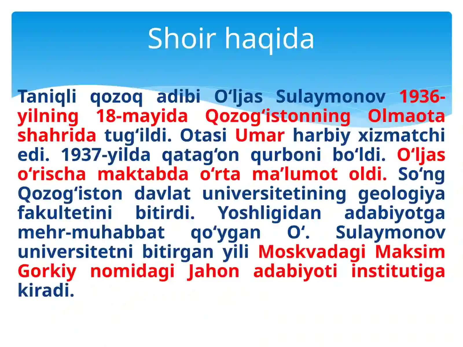 O‘ljas Sulaymonov hayoti va ijodi 2