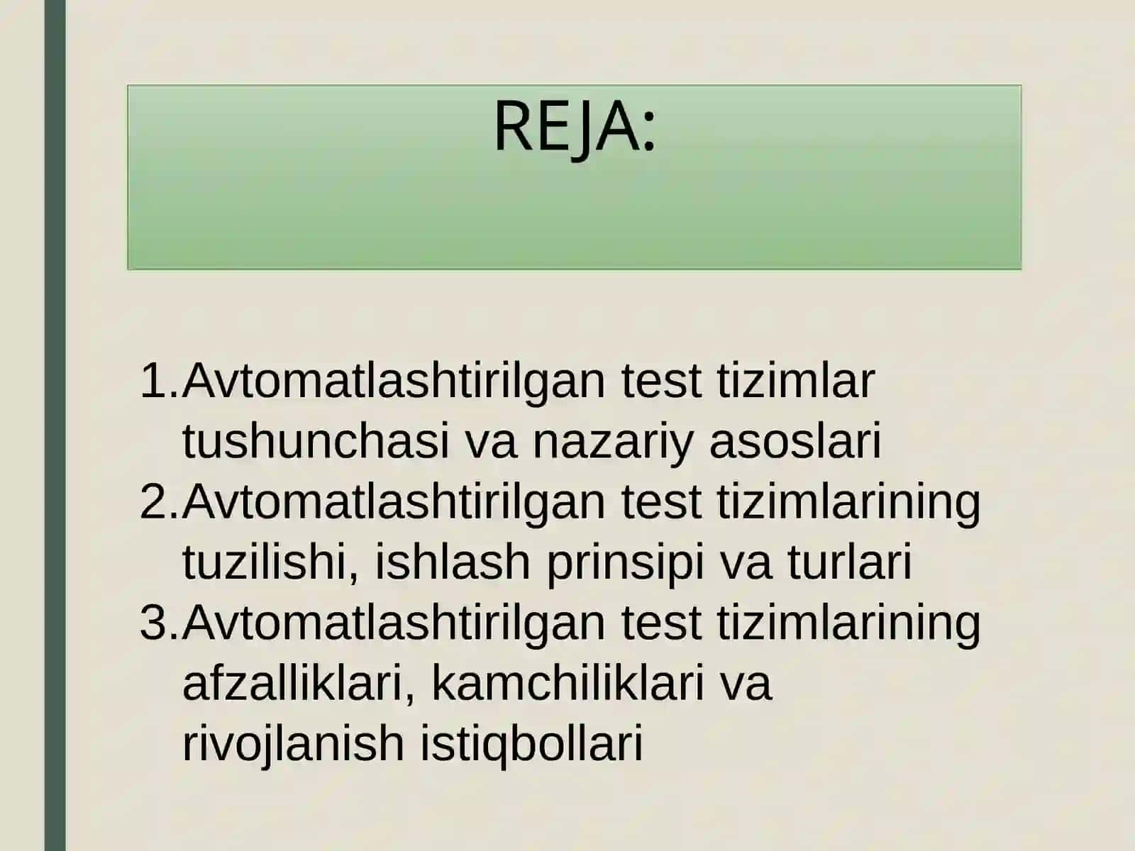 AVTOMATLASHTRILGAN TEST TIZIMLAR 2