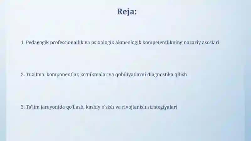 Pedagog professionalizmi va psixologik akmeologik kompetentligi tuzulmasi 2