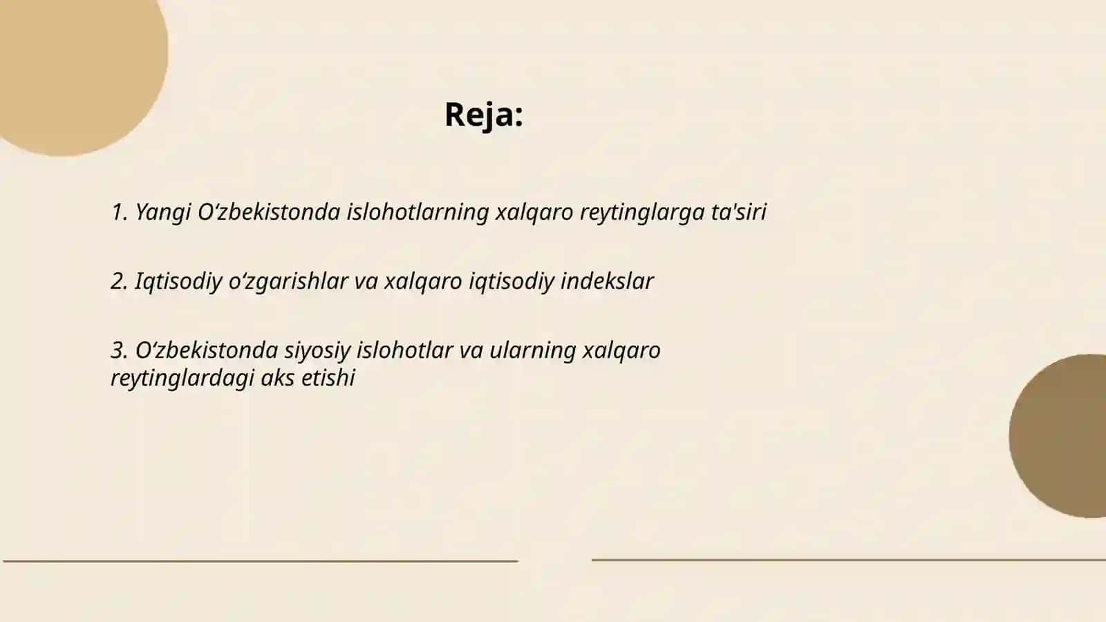 Yangi Oʻzbekistonda ijtimoiy-siyosiy iqtisodiy va madaniy hayotda roʻy berayotgan oʻzgarishlarning xalqaro reyting va indekslarda aks etishi 2