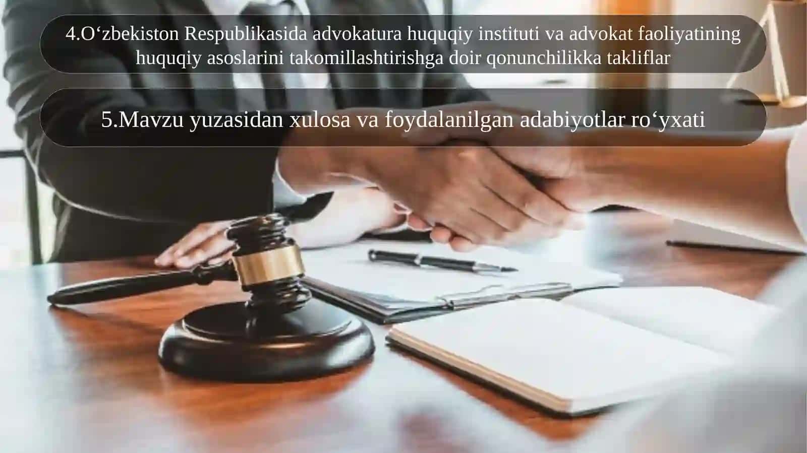 O‘zbekiston Respublikasi Konstitutsiyasining 5-bo’limi 24-bobi  Advokatura (141-142-moddalar) 2