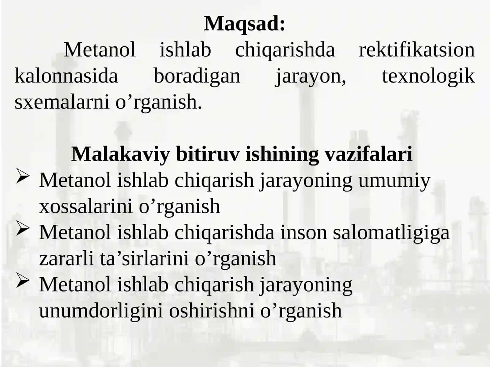 Yiliga 300000 t metanol ishlab chiqarishdagi rektifikatsion kolonnani tanlash va hisoblash 2