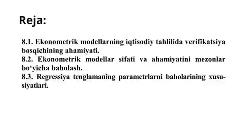 Ekonometrik modellarni baholash 2