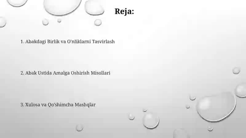 Abakusda birliklar va o'nliklarni ifodalash 2
