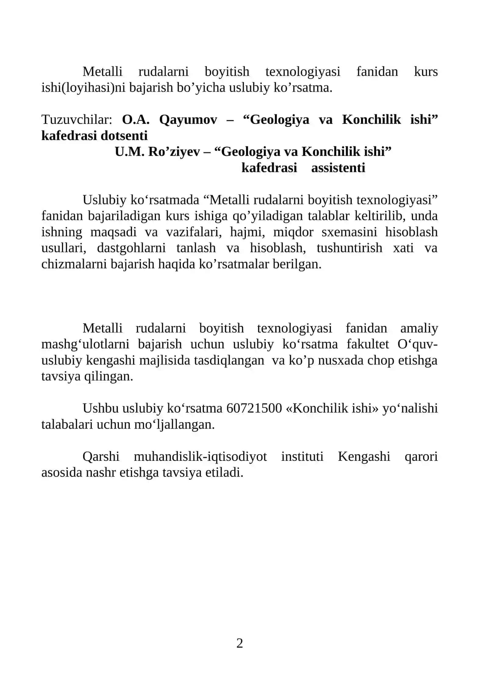 Metalli rudalarni boyitish texnologiyasi 2