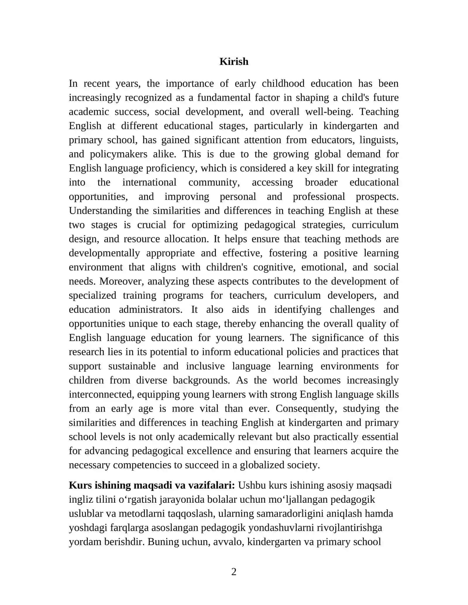 SIMILARITIES AND DIFFERENCES IN TEACHING ENGLISH AT KINDERGARDEN AND PRIMARY SCHOOL 2