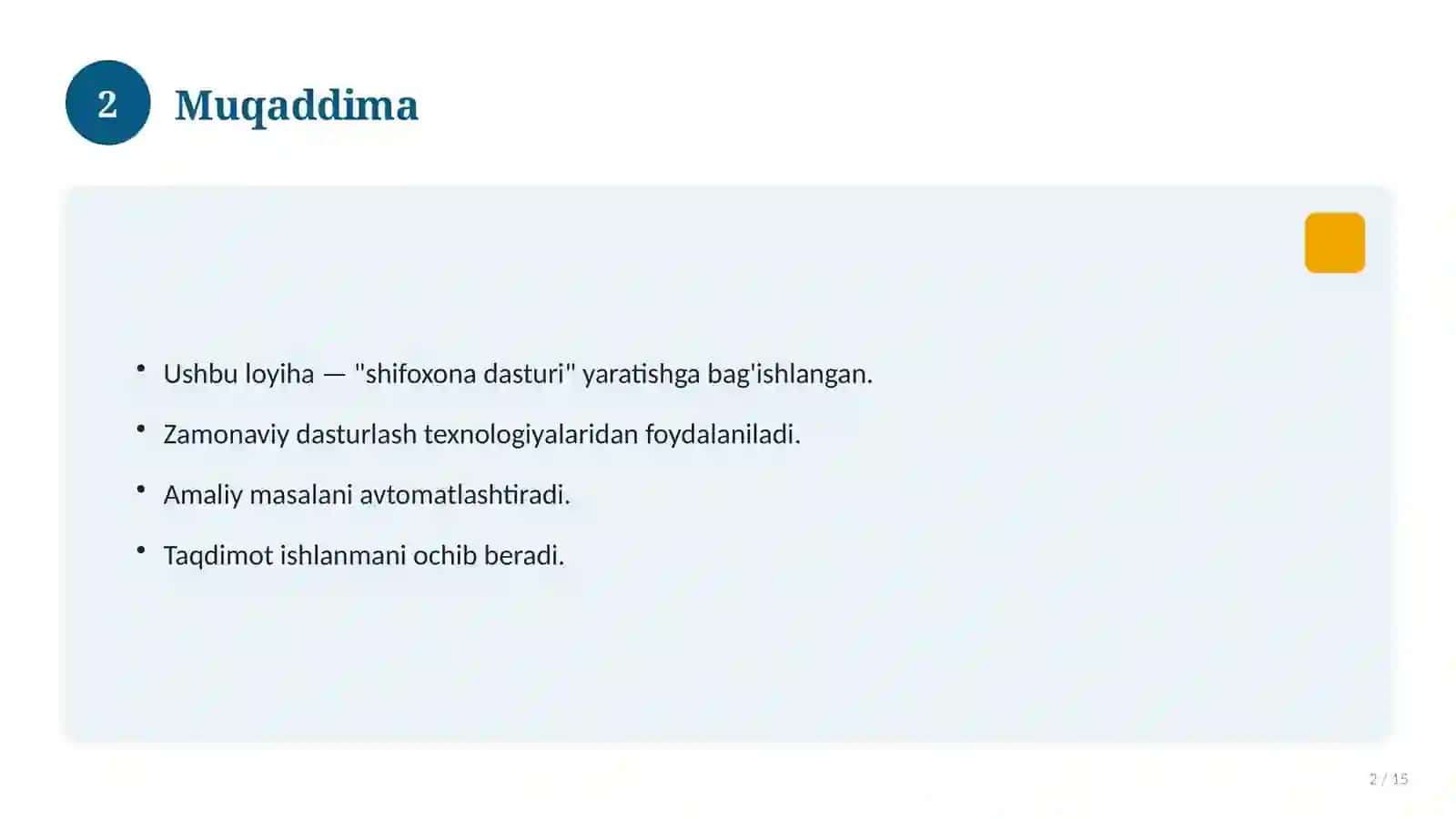 Visual Studio muhitida dasturlash: shifoxona ma'lumotlari uchun dastur ilovasi 2