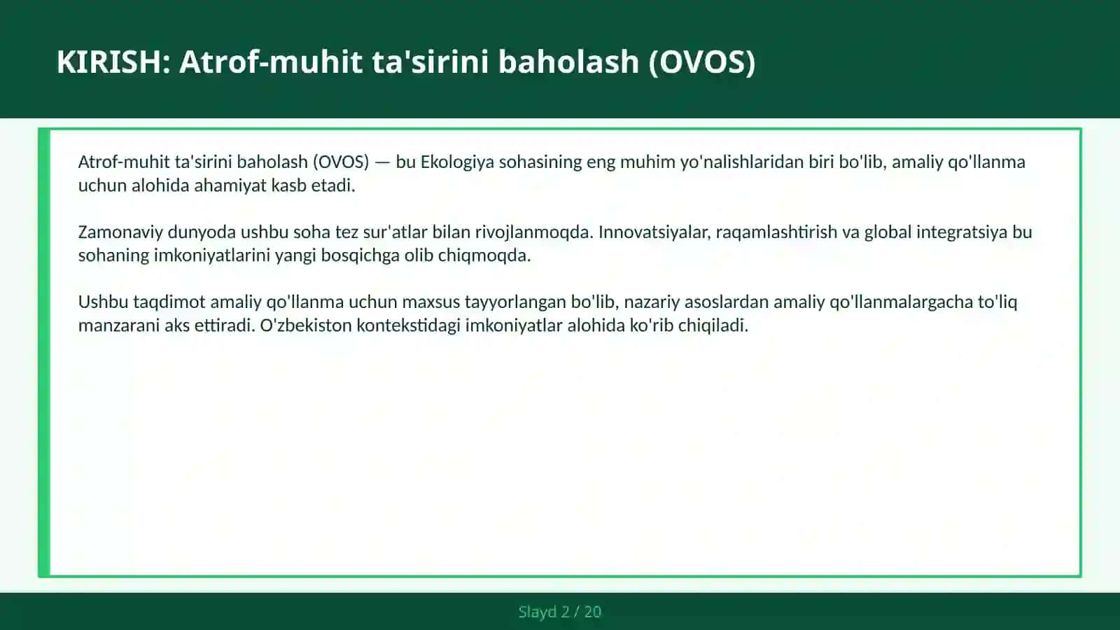 Atrof-muhit ta'sirini baholash (OVOS) 2