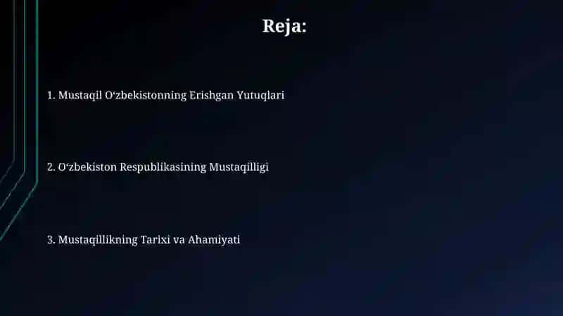 Mustaqil Oʻzbekistonning Erishgan Yutuqlari 2