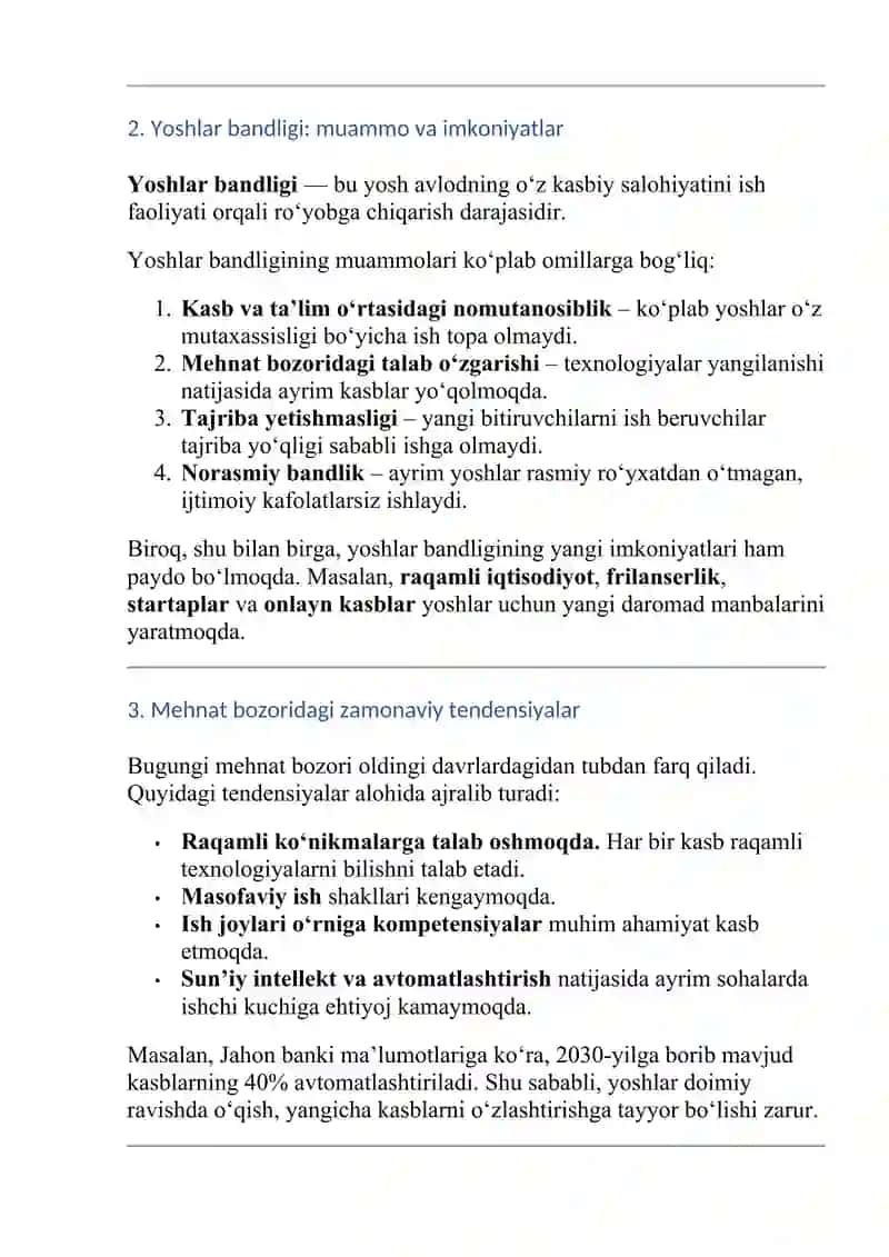 Mehnat bozori va yoshlar bandligi 2