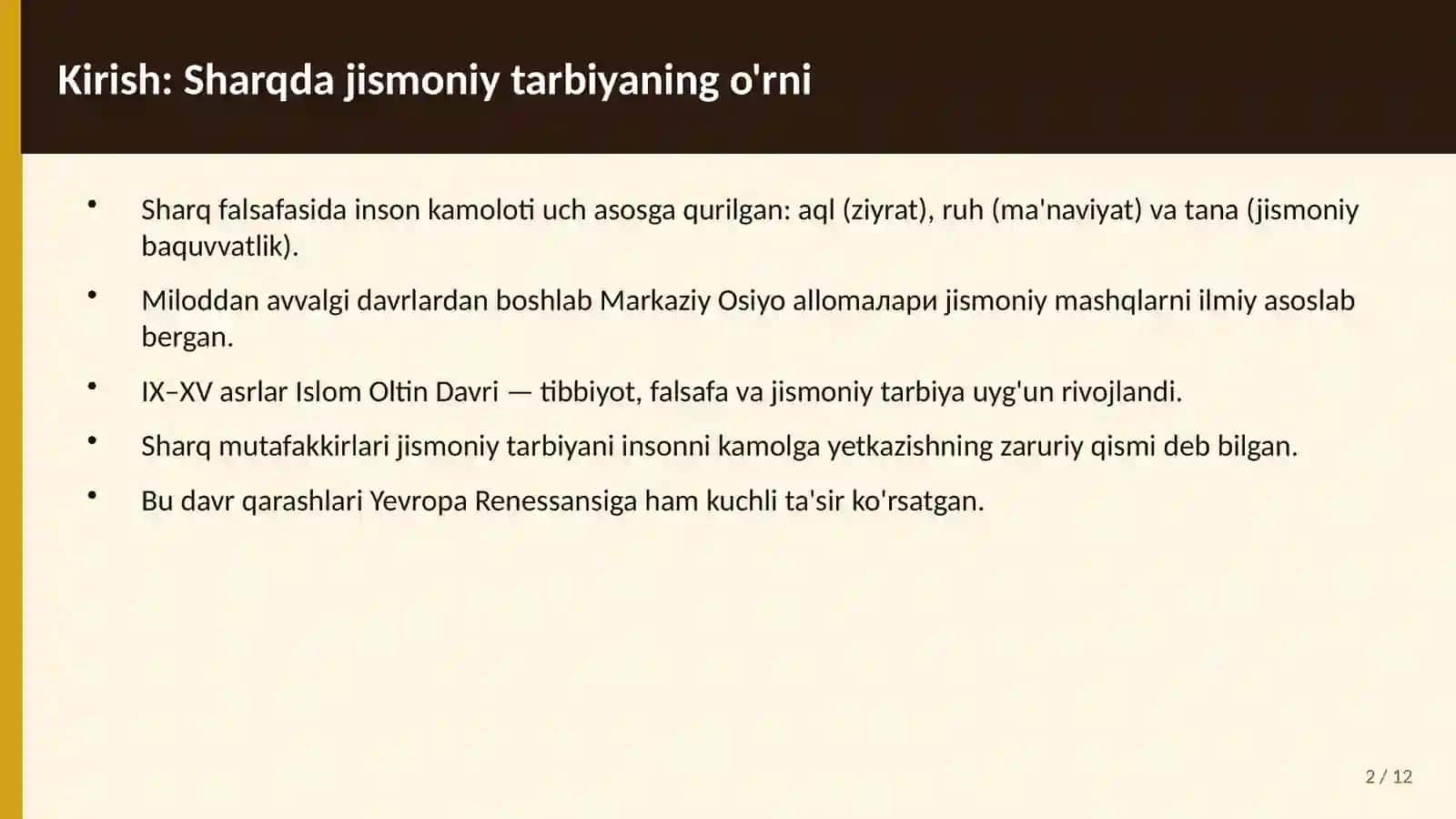 SHARQ MUTAFAKKIRLARINING JISMONIY TARBIYA HAQIDAGI QARASHLARI 2