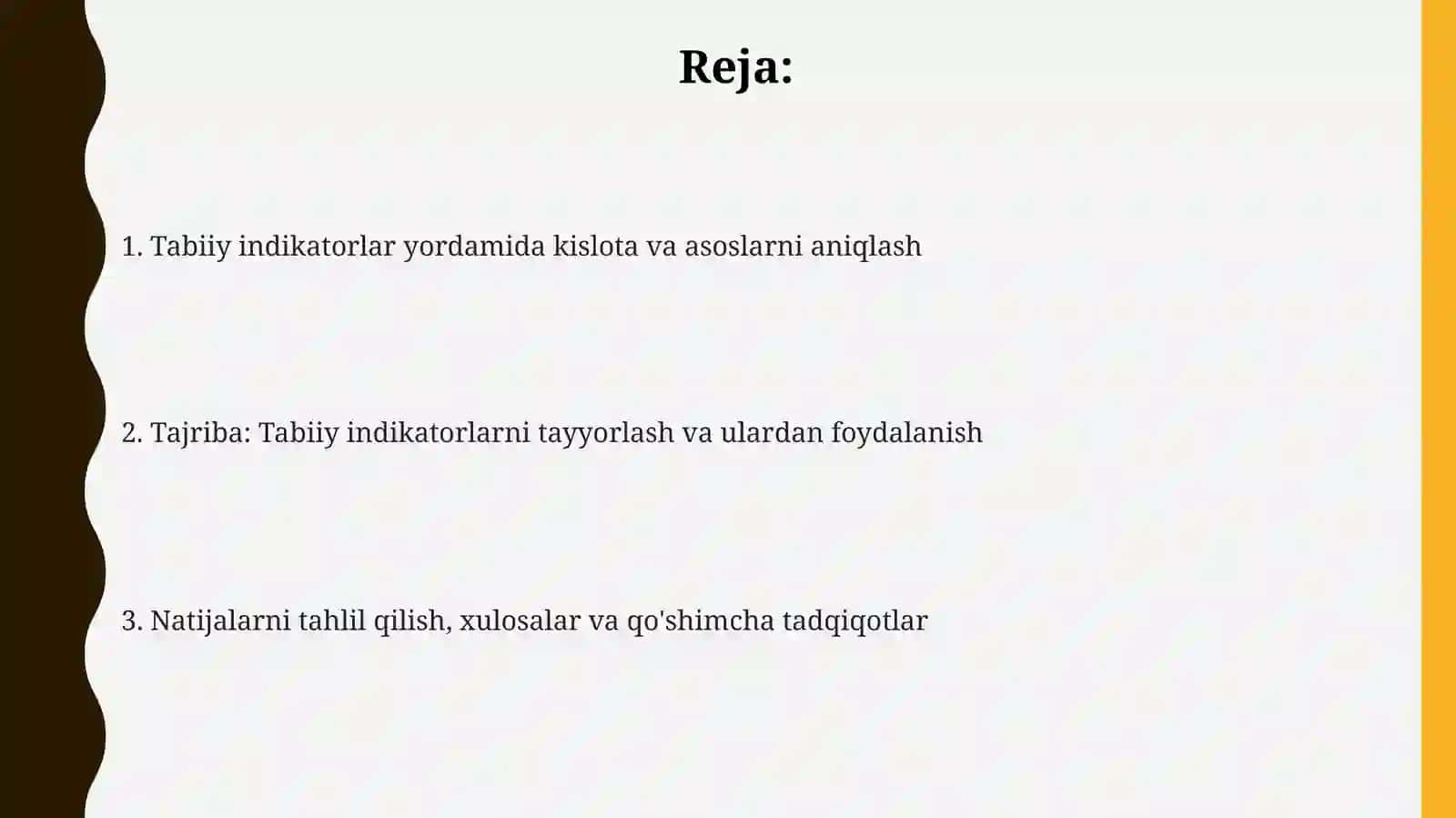 Tabiiy indikatorlar yordamida kislota va asoslarni aniqlash 2