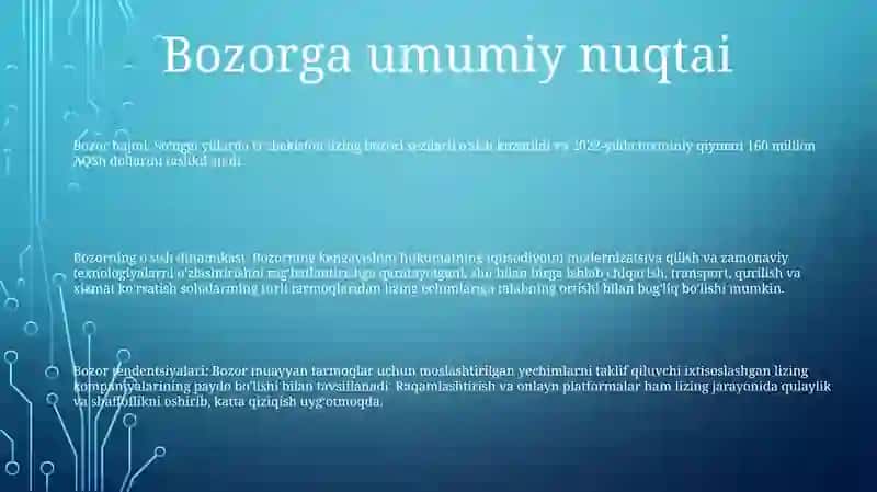 O‘Zbekiston Lizing Bozori Holati 2