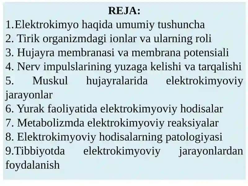 Elektrokimyo. Organizmdagi elektrokimyoviy hodisalar 2