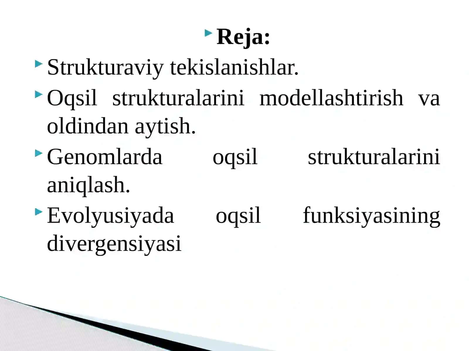 Oqsillarni strukturasi va xususiyatlarini in silico sharoitida o’rganish 2