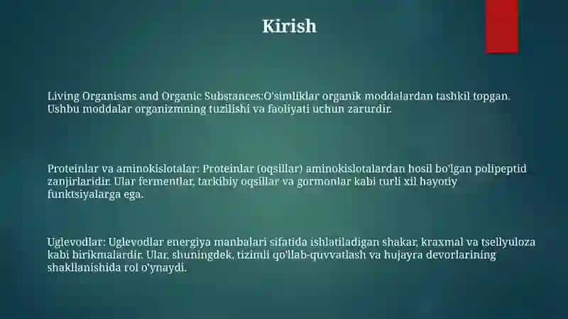 OʻSimlik Tarkibidagi Organik Moddalar 2