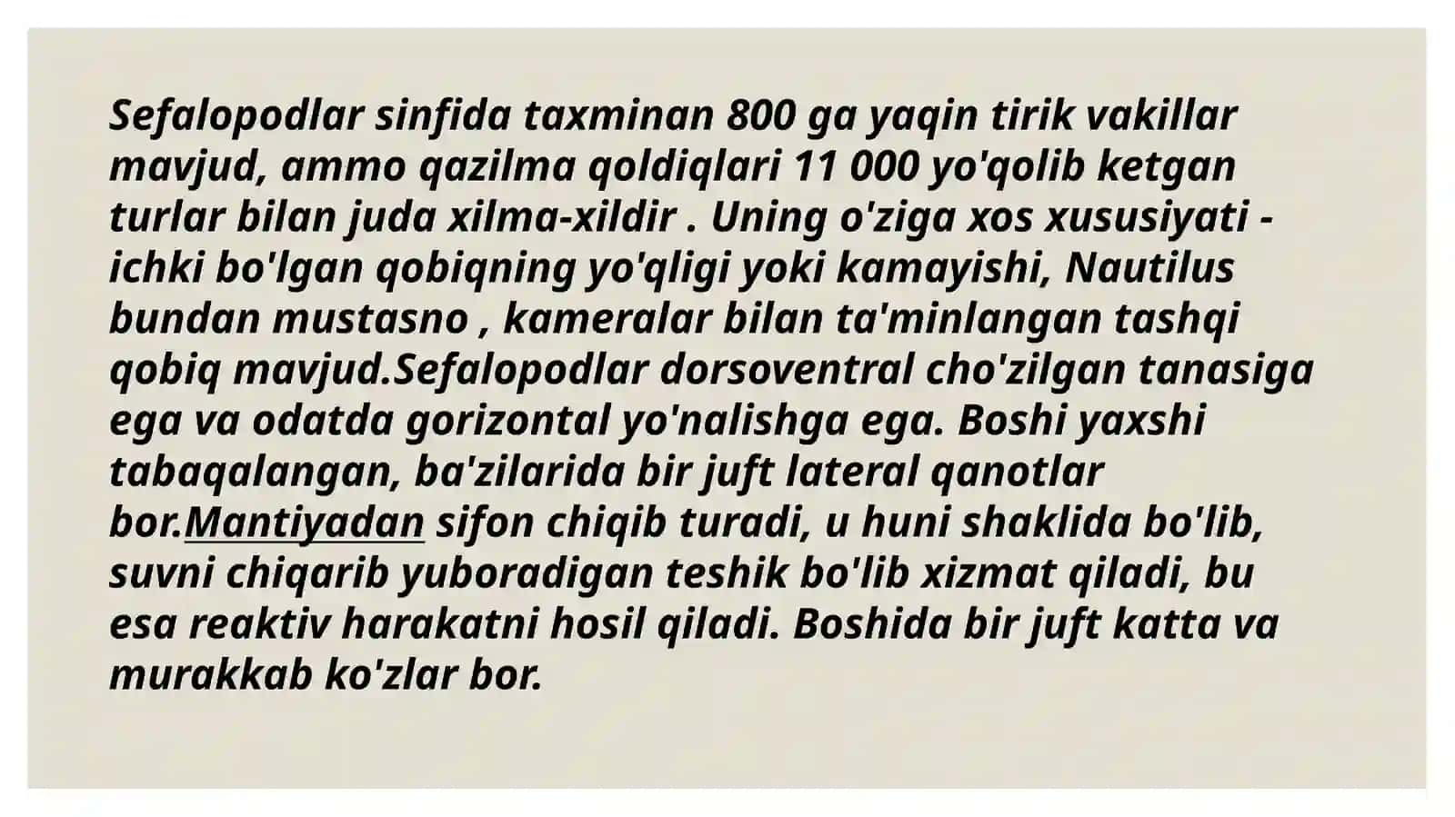 Boshoyoqlim ollyuskalar (Cepholopoda) sinfi 2
