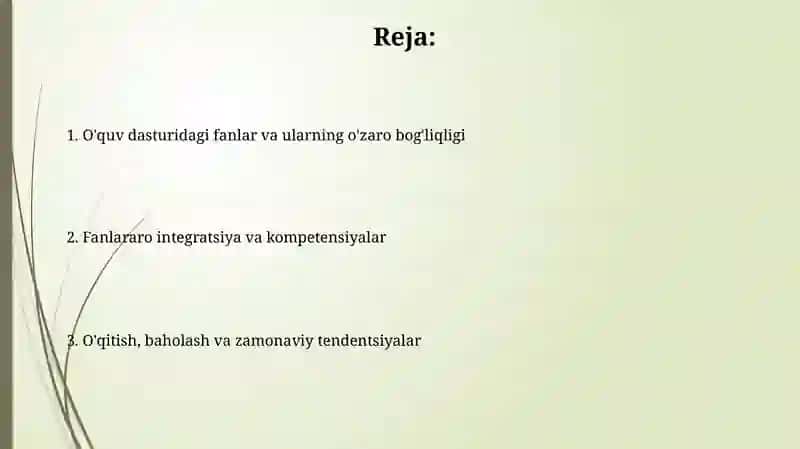 O'quv dasturidagi fanlar va ularning o'zaro bog'liqligi 2
