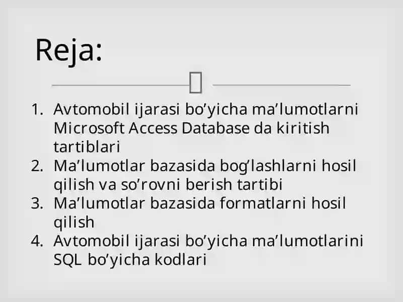 Avtomobilij rasmi ma'lumotlar bazasini yaratish 2