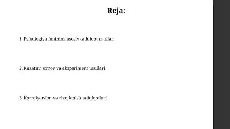 Psixologiya fanining tadqiqot usullari 2