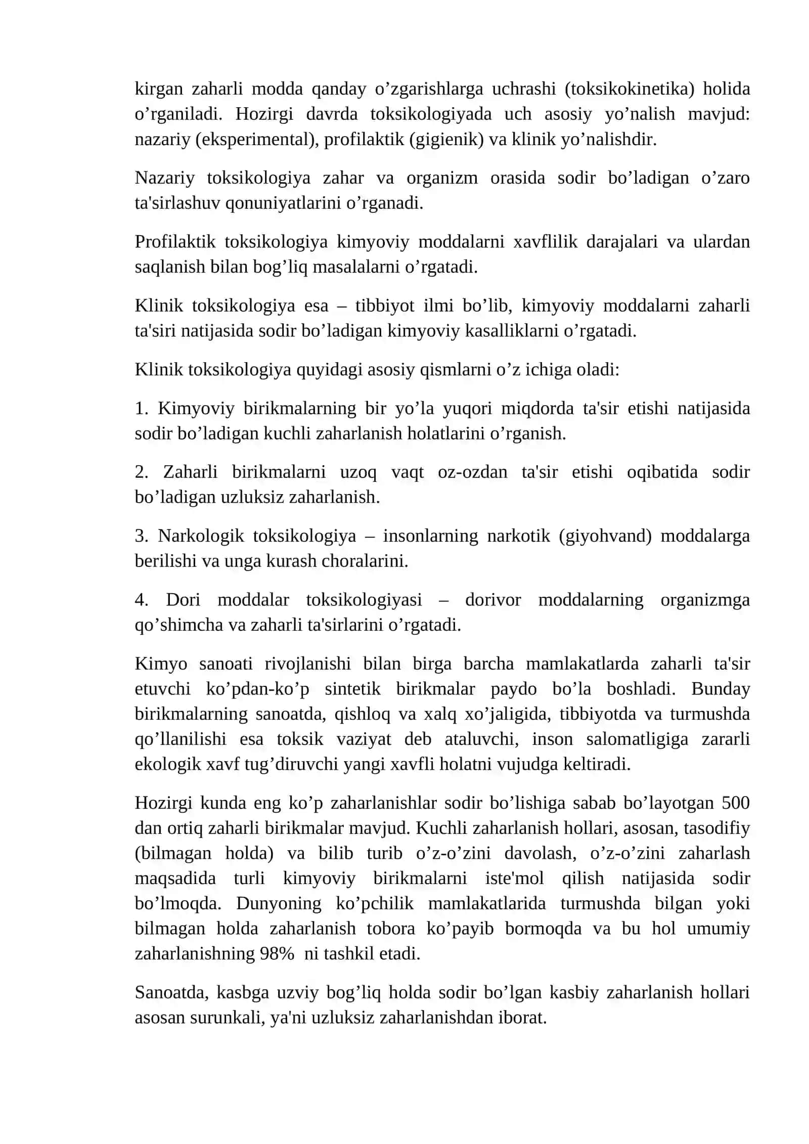 Toksikologik kimyo moduli, mohiyati, maqsadi va vazifalari 2