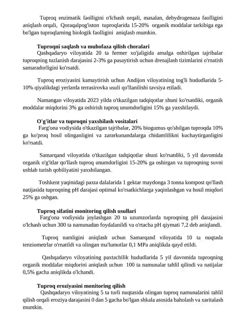 Tuproq sifati monitoringi va yaxshilash usullari 2