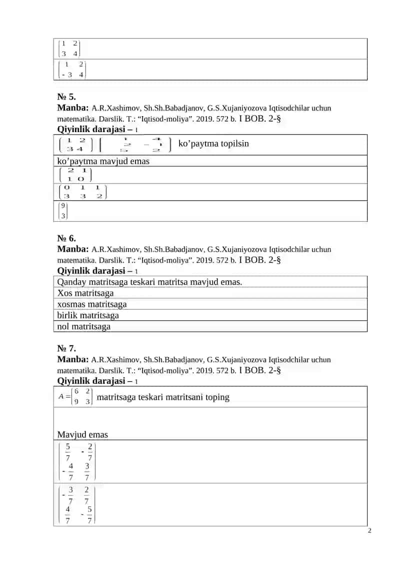 Iqtisodchilar uchun matematika 2