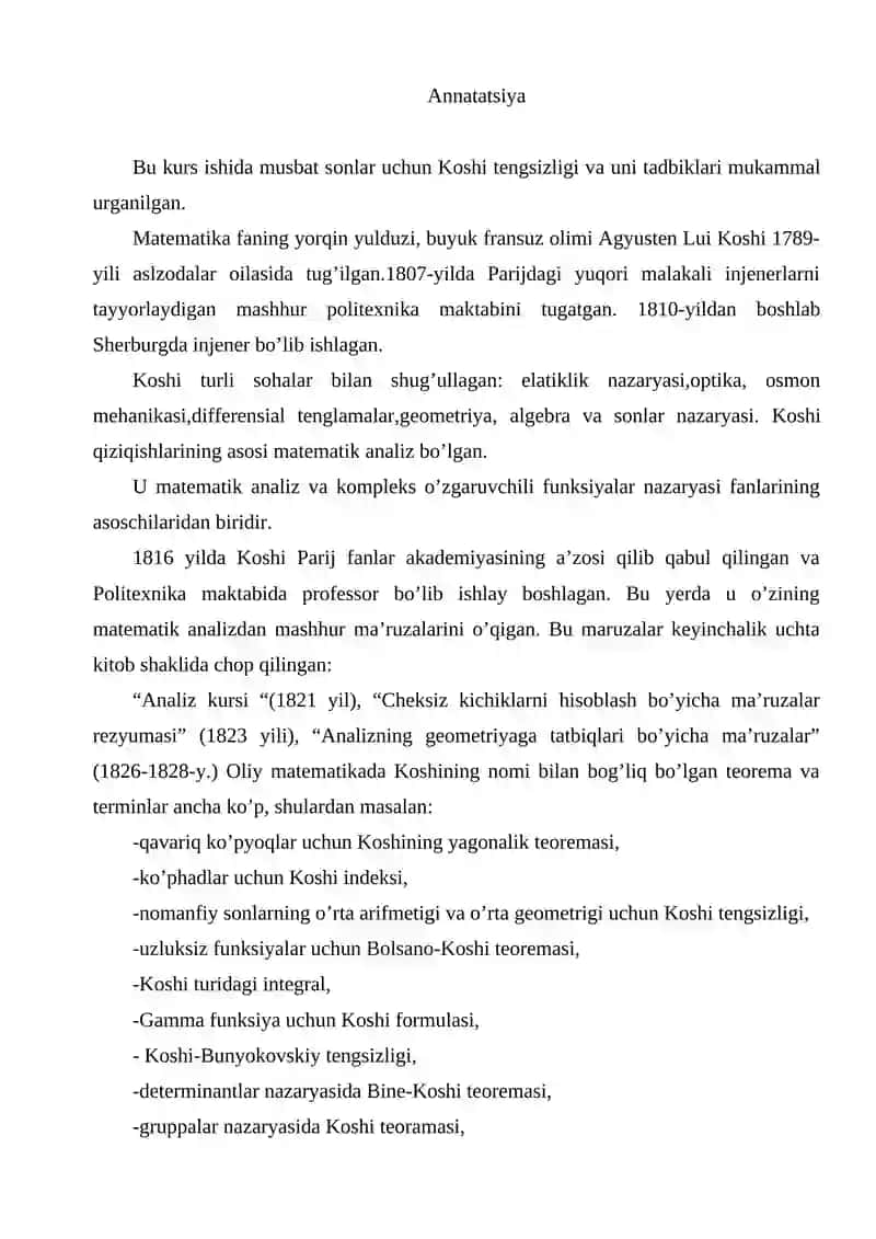 Koshi tengsizligi va uning tadbiqlari 2