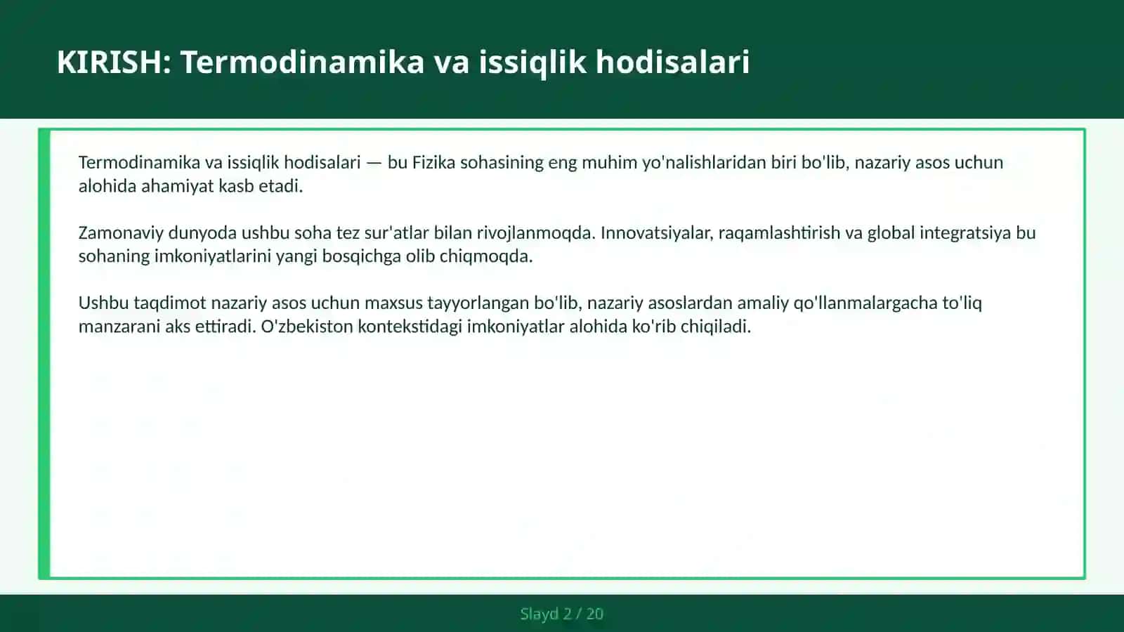 TERMODINAMIKA VA ISSIQLIK HODISALARI 2