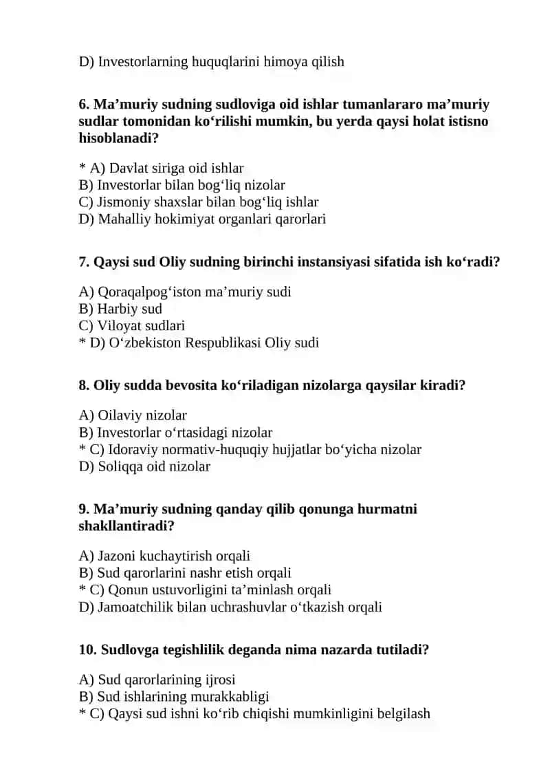 MA’MURIY SUD ISH YURITUVI MAVZUSI YUZASIDAN TEST SAVOLLARI 2