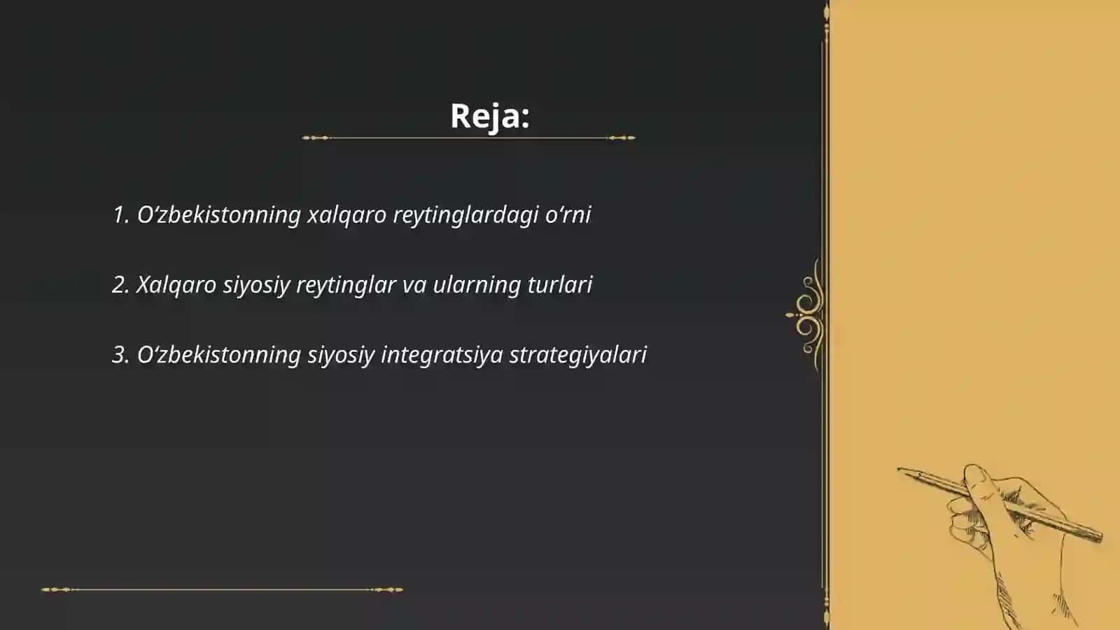 Siyosiy huquqiy sohadagi ustuvor xalqaro reytinglar va ularga Oʻzbekistonning integratsiyalashuvi 2
