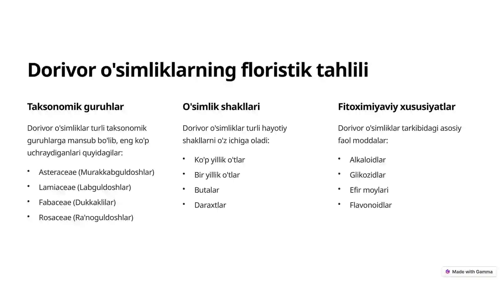 Dorivor o'simliklarning floristik tahlili 2