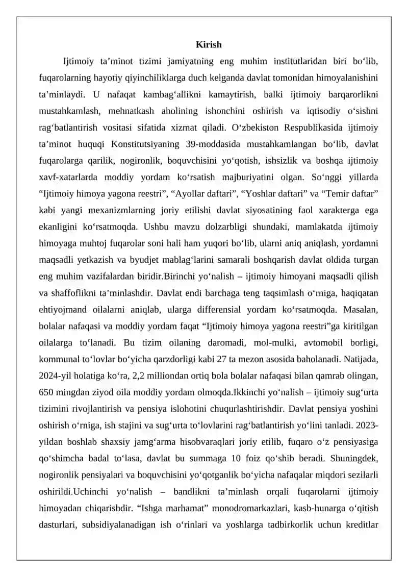 Ijtimoiy ta’minot olish huquqi bo‘yicha davlat siyosati 2