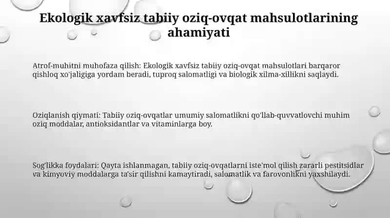 Ekologik Xavfsiz Tabiiy Oziq Ovqat Mahsulotlari 2