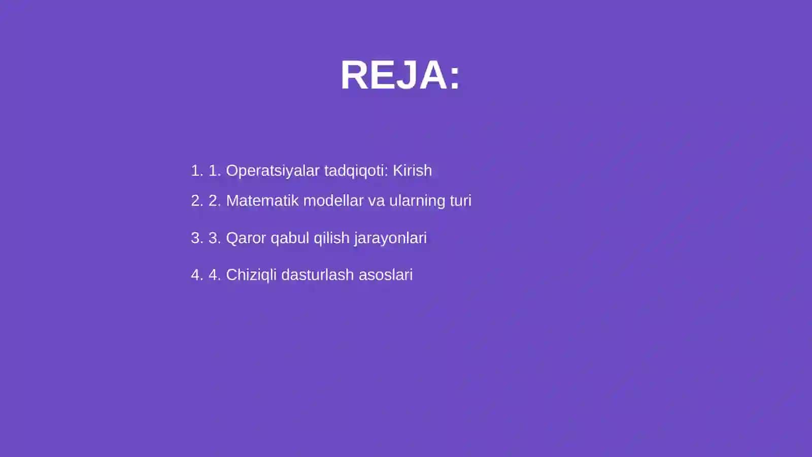 Operatsiyalar tadqiqotlarni o`tkazish va matematik modellar 2