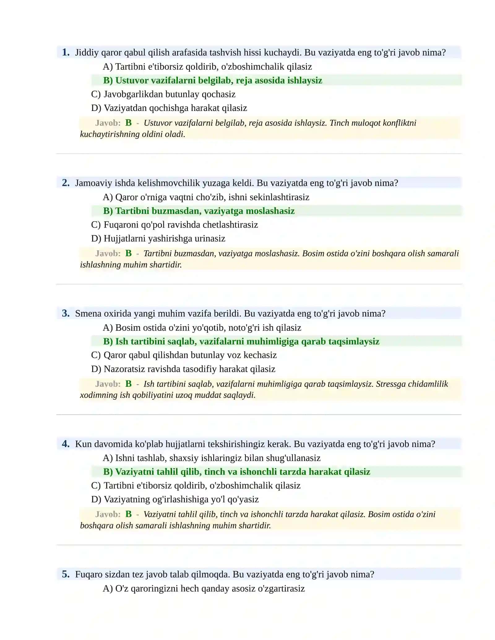 BOJXONA XIZMATIGA ISHGA KIRISH PSIXOLOGIK SINOV Testlari 2