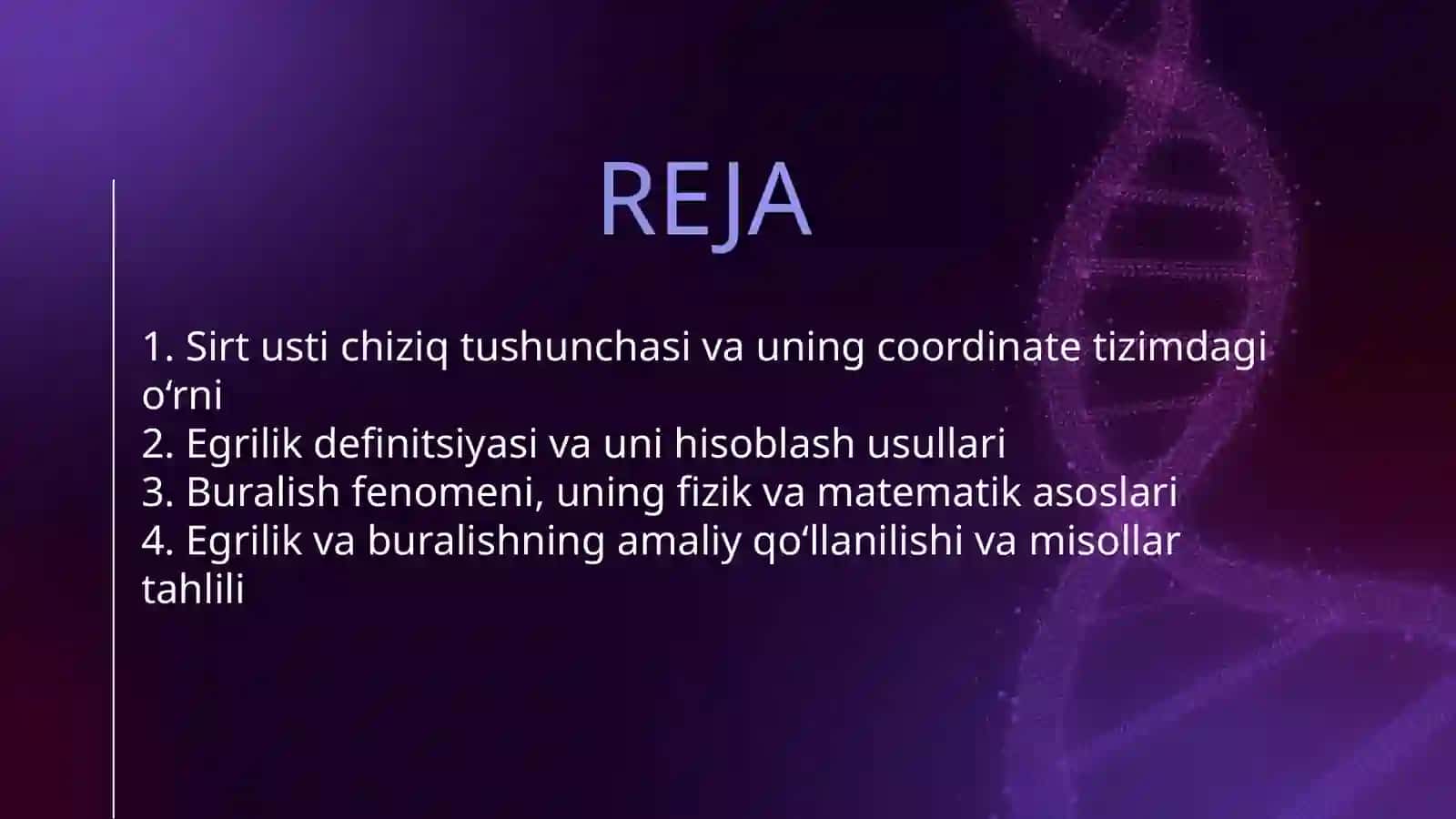Sirt usti chiziqning egriligi va buralishi 2