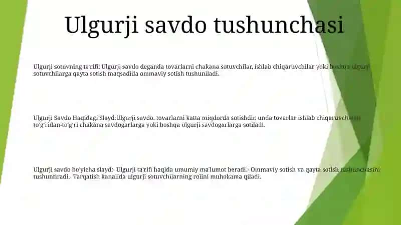 Ulgurji Savdo Haqidagi Slayd 2