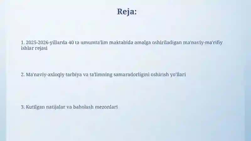 2025-2026-yillarda amalga oshiriladigan ma'naviy - ma'rifiy ishlar 2
