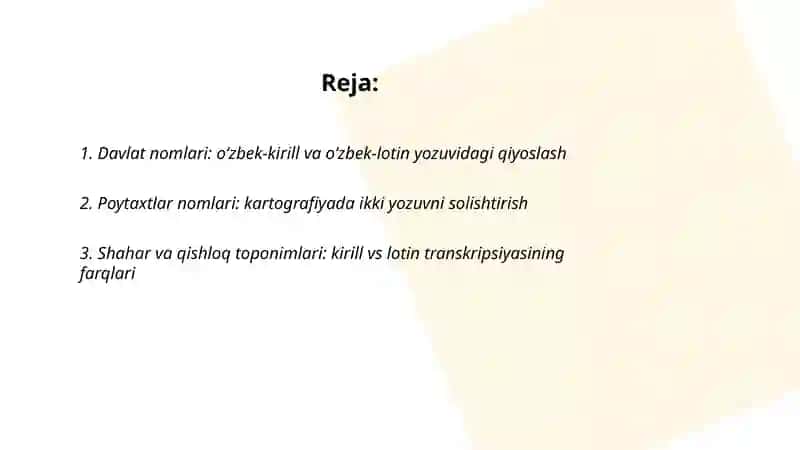 Toponimlar va ularning oʻzbek - kirill va oʻzbek - lotin yozuvidagi qiyosi 2