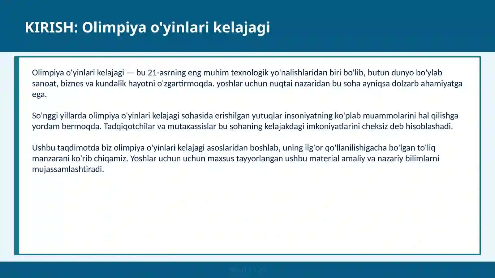 Olimpiya o'yinlari kelajagi 2