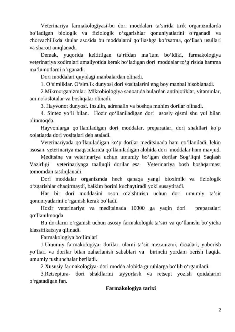 Veterinariya farmakologiyasi faniga kirish 2